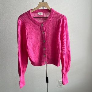Aritzia Wilfred Alessia Cardigan Cropped puff sleeve knit cardigan L